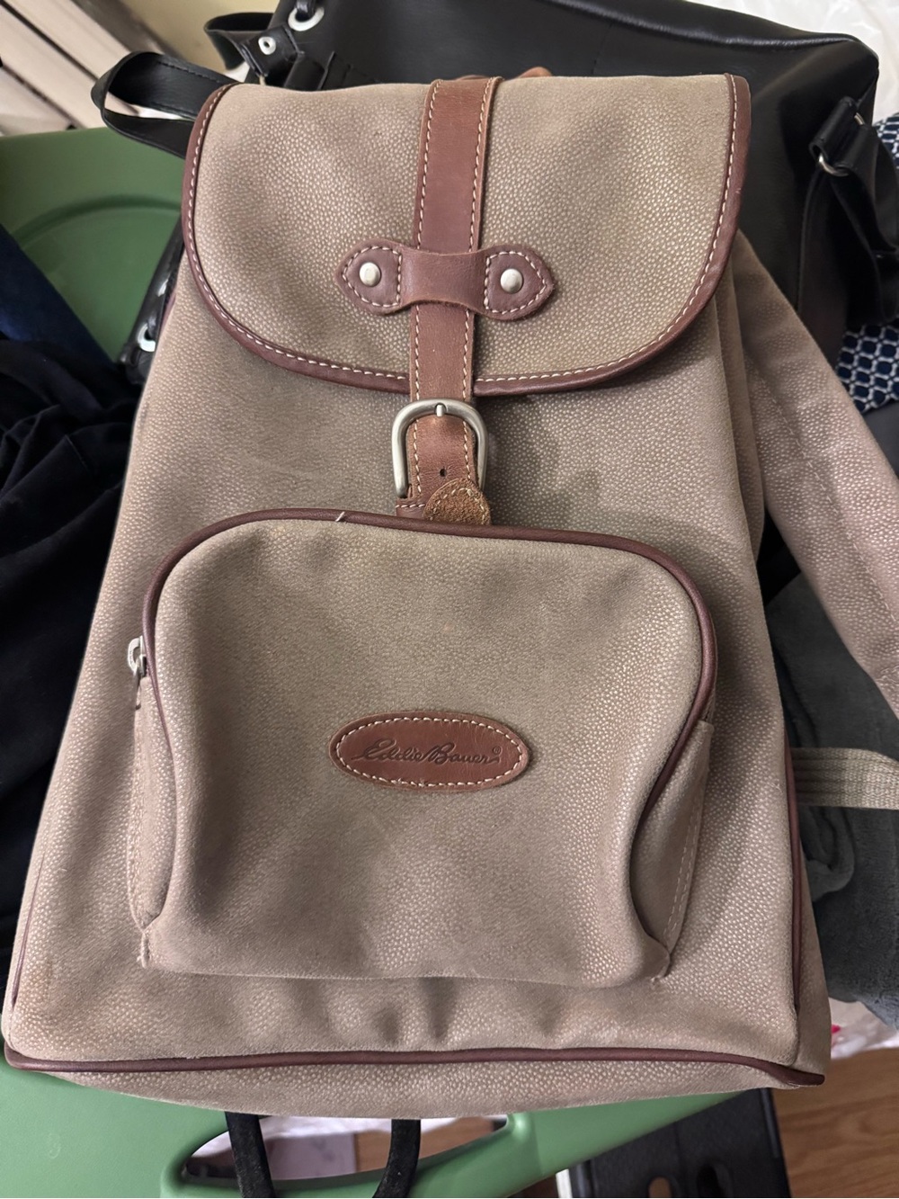 Vintage Eddie Bauer Taupe and Brown Canvas Backpack